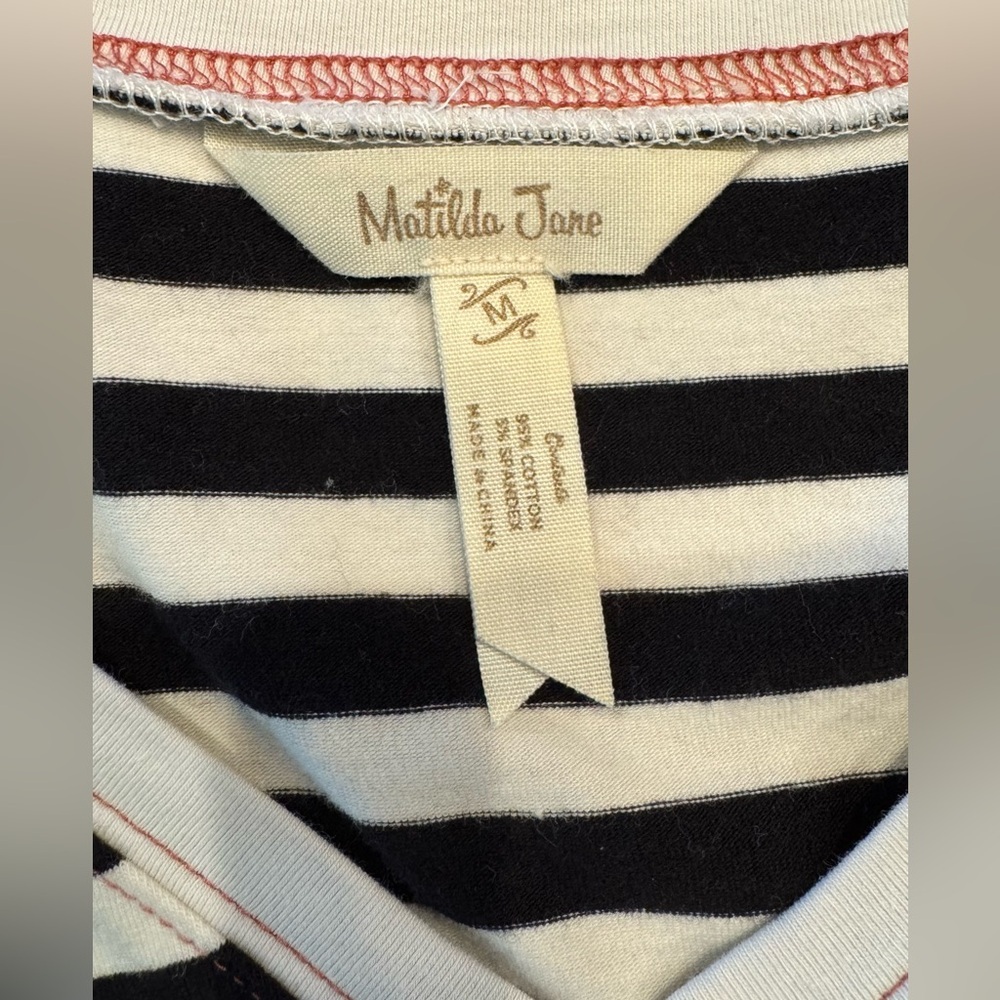 Matilda Jane Choose Your Own Path Homerun Tee Striped Floral Black White Size M - Picture 3 of 7